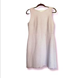 Loft Womens Sleeveless Dress Pink Black White Checked Tweed Fringe Bottom SZ 8 